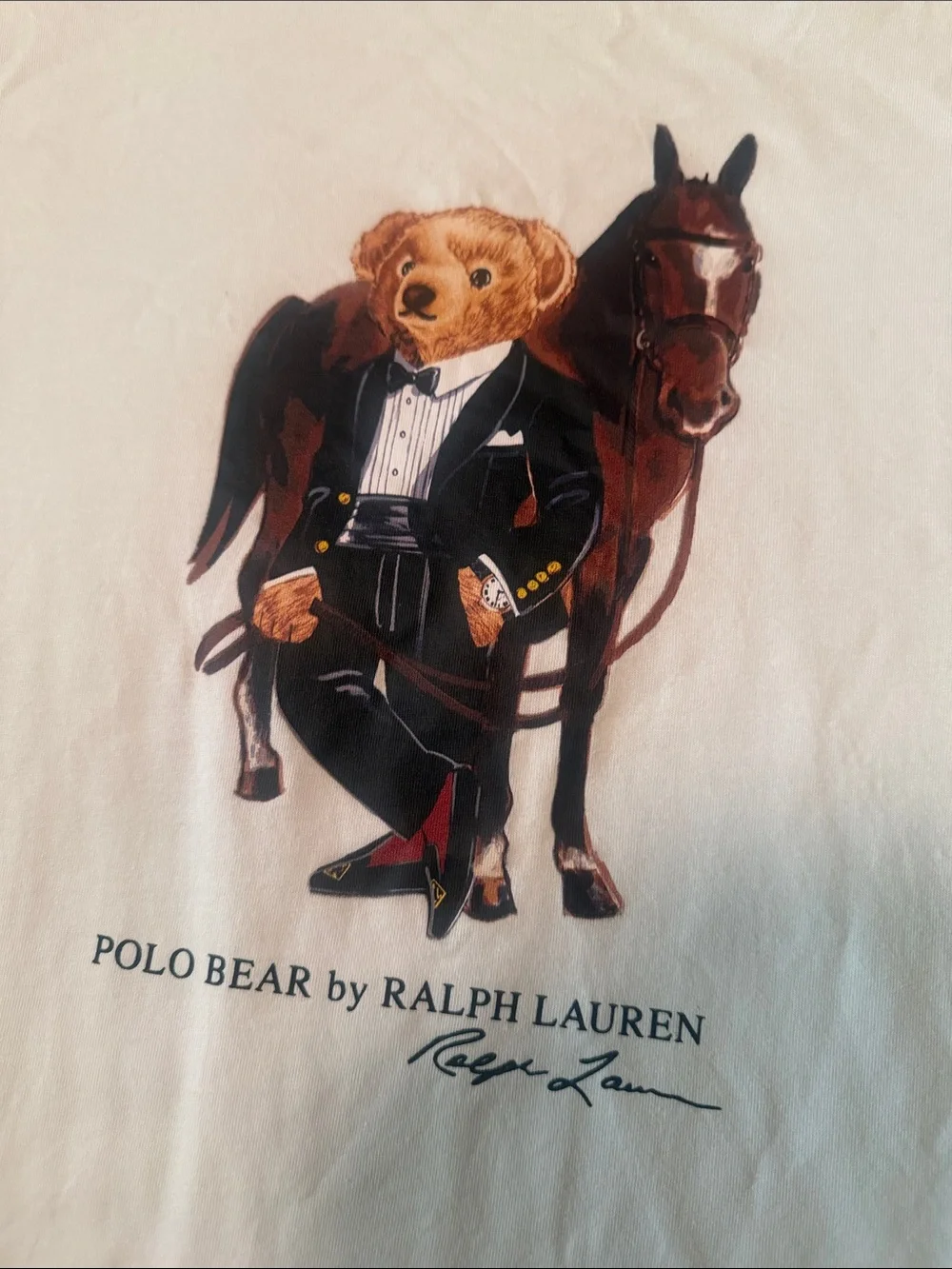 Polo by Ralph Lauren Cream Tee with Brown Bear & Dark Brown Horse Graphic